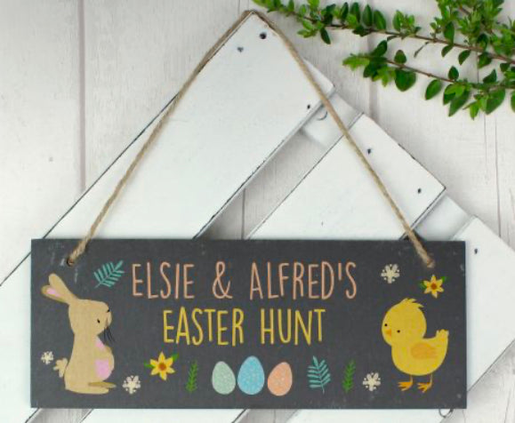 Personalised Easter Egg Hunt Slate Hanging Sign