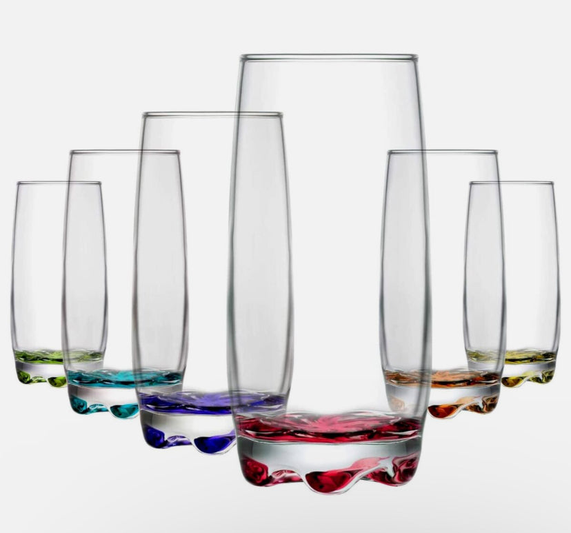 6 Pcs Coloured Base Tall Drinking Glasses