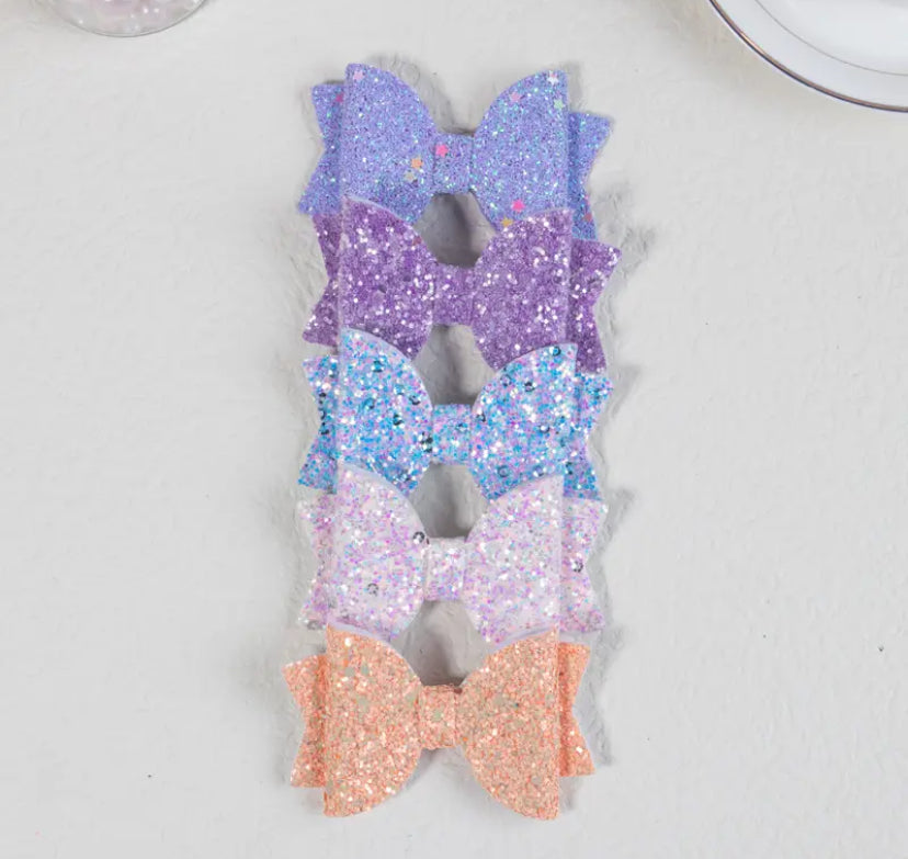 5pc Glitter Hair Bows with Clip