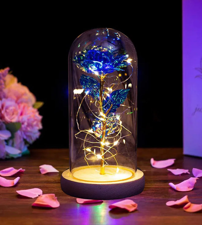 Light Up Rose Flower in Glass Dome