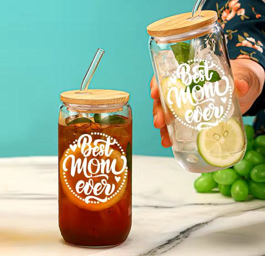 16oz Glass Jar & Straw