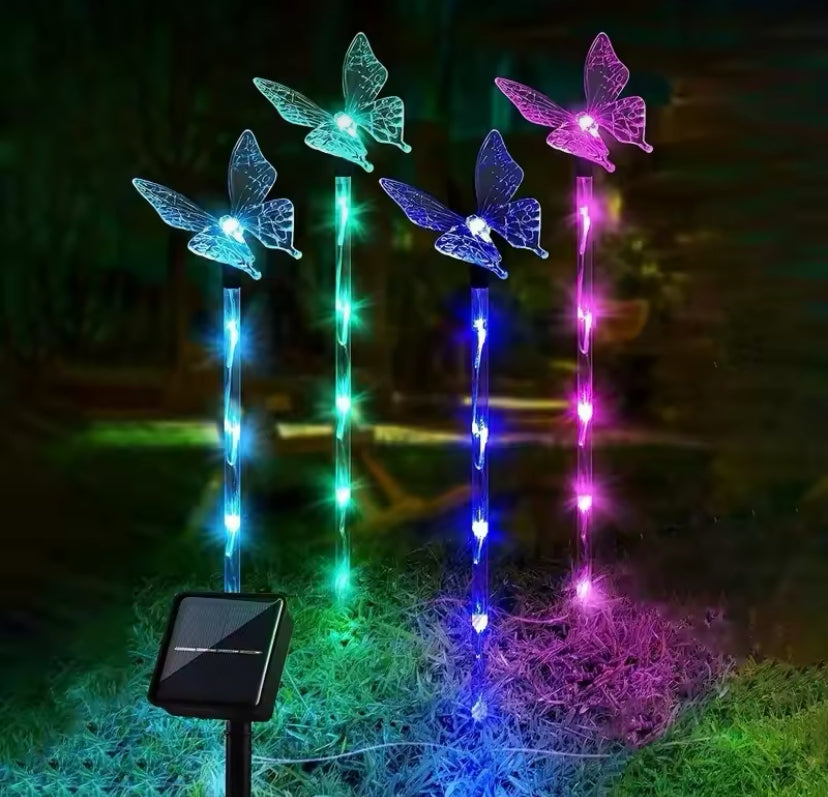 Solar Powered 1 Set Of 4 Acrylic Butterfly Garden Lights