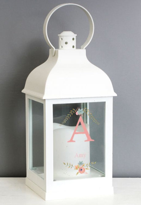 Personalised Floral Bouquet White Lantern