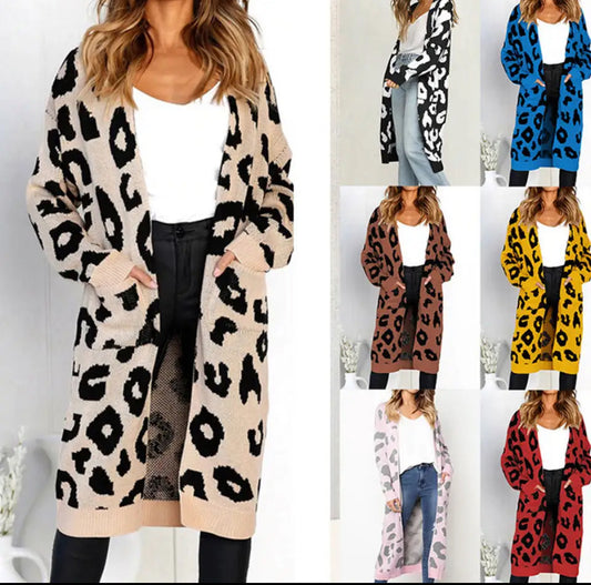 Women Long Leopard Cardigans