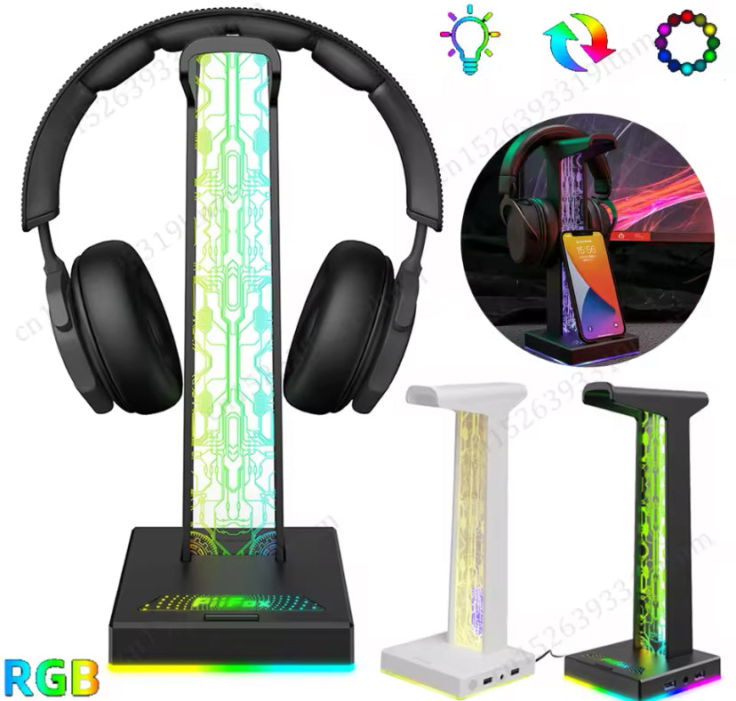 Headset Stand Universal RGB Headphone Holder with 2 USB Ports