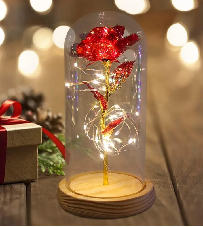 Light Up Rose Flower in Glass Dome