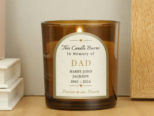 Personalised In Loving Memory Amber Glass Candle