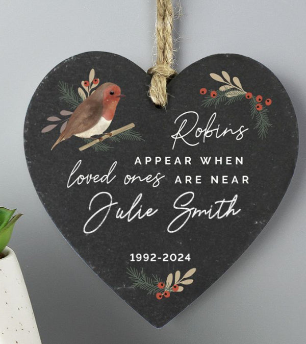 Personalised Memorial Robins Appear Slate Heart