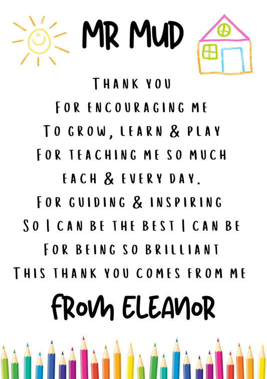 Personalised Teacher Print