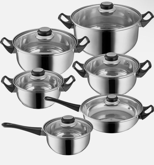 12 Piece Stainless Steel Cookware Saucepan Set