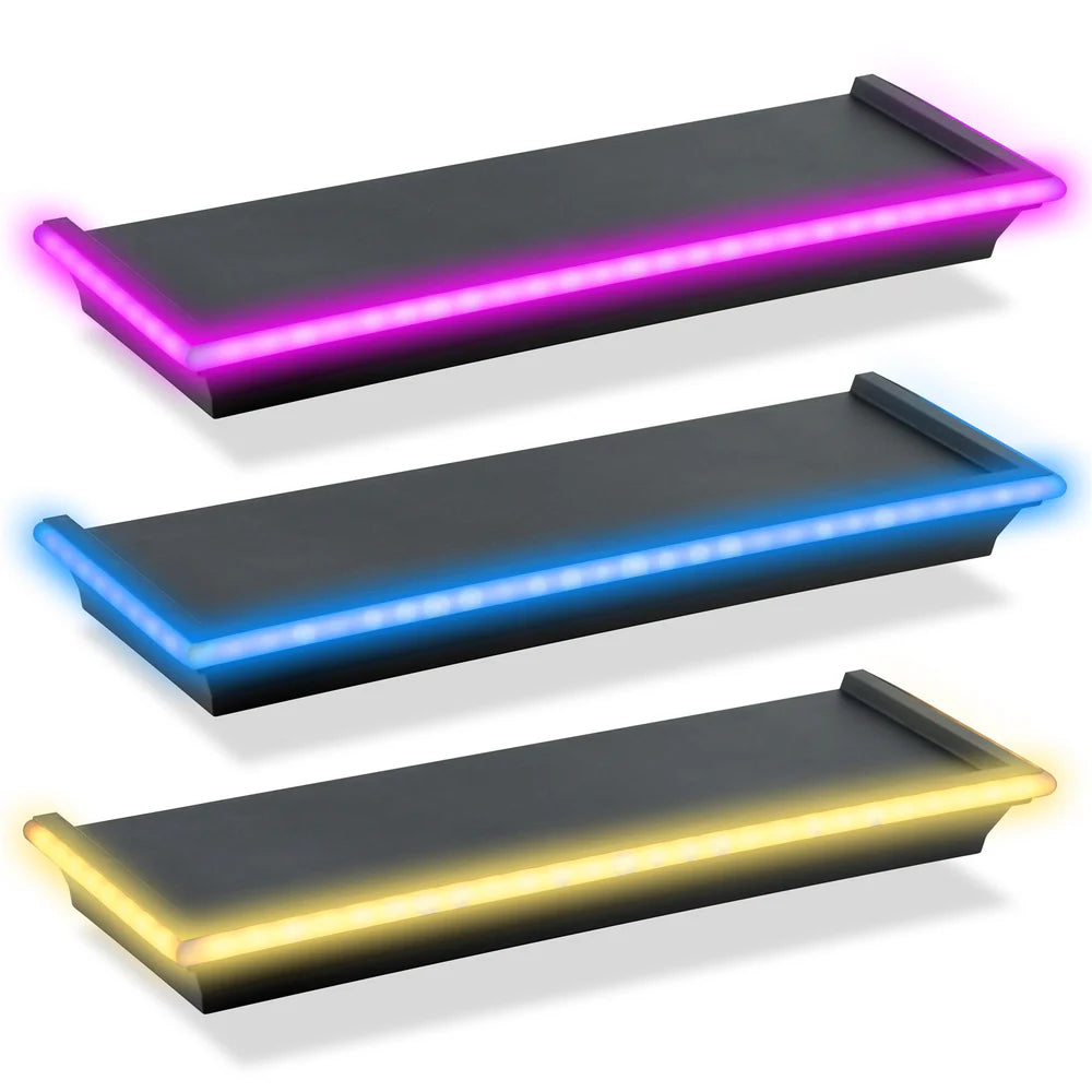 Black Floating Shelves with LED Neon Lights