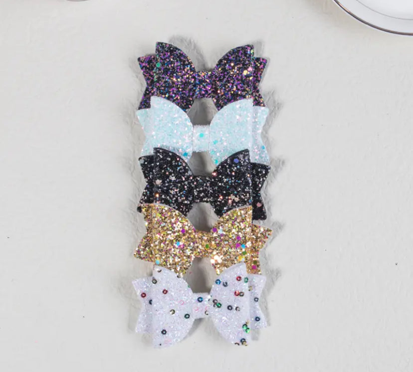 5pc Glitter Hair Bows with Clip