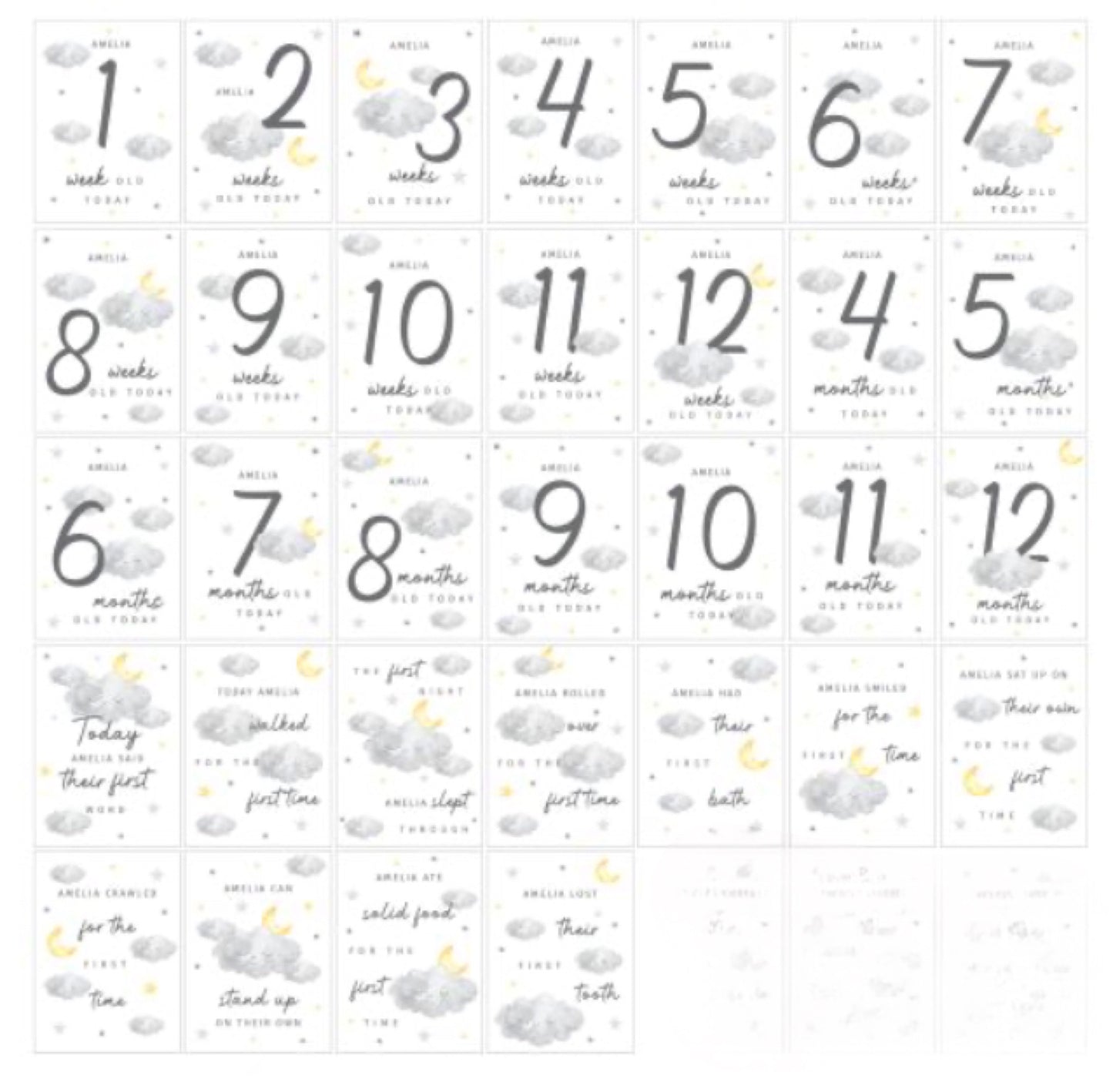 Personalised Cloud Baby Milestone Cards