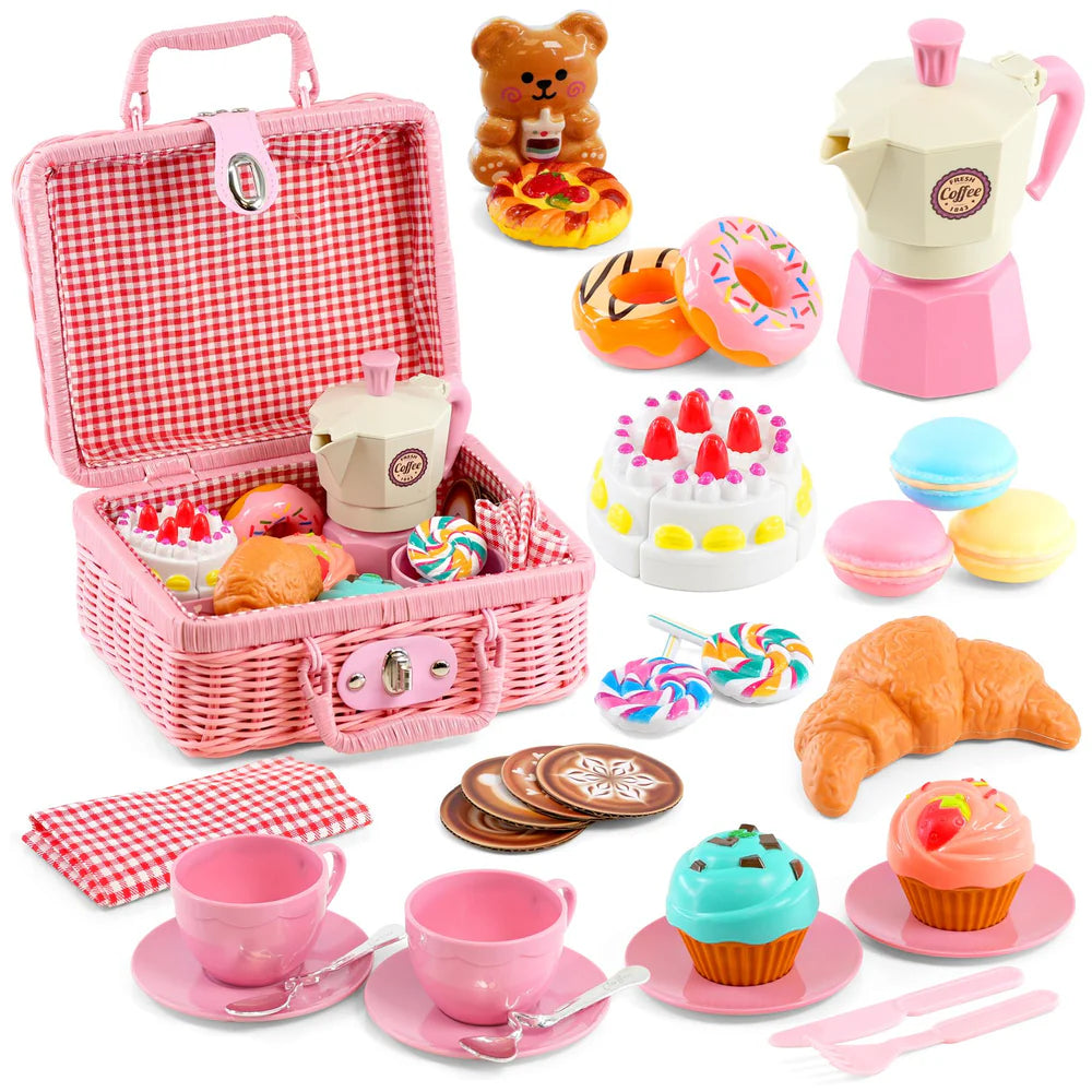 Kids Tea Party Set Picnic Basket with Handles