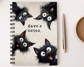 Personalised A5 Soft Backed Funny Black Cat Notebook