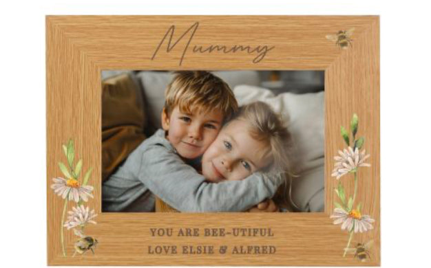 Personalised Floral Bee 6x4 Oak Finish Photo Frame