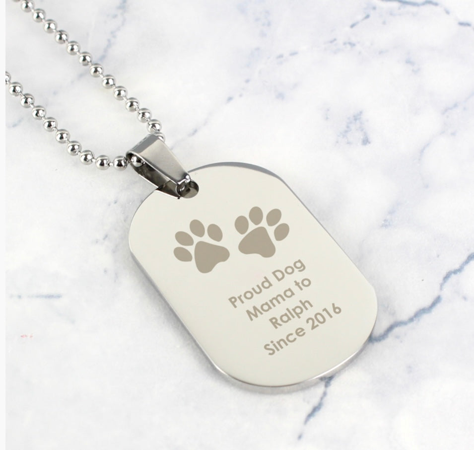 Personalised Paw Prints Stainless Steel Dog Tag Necklace