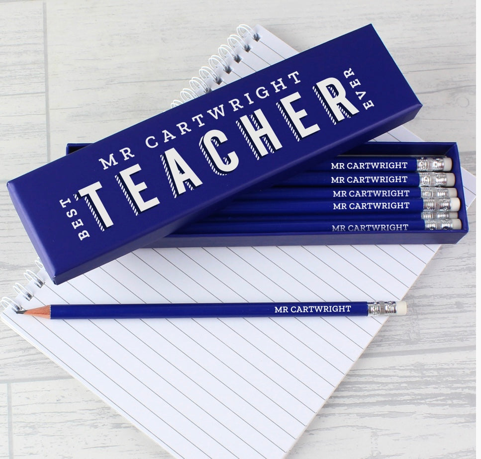 Best Teacher Ever Box and 12 Blue HB Pencils