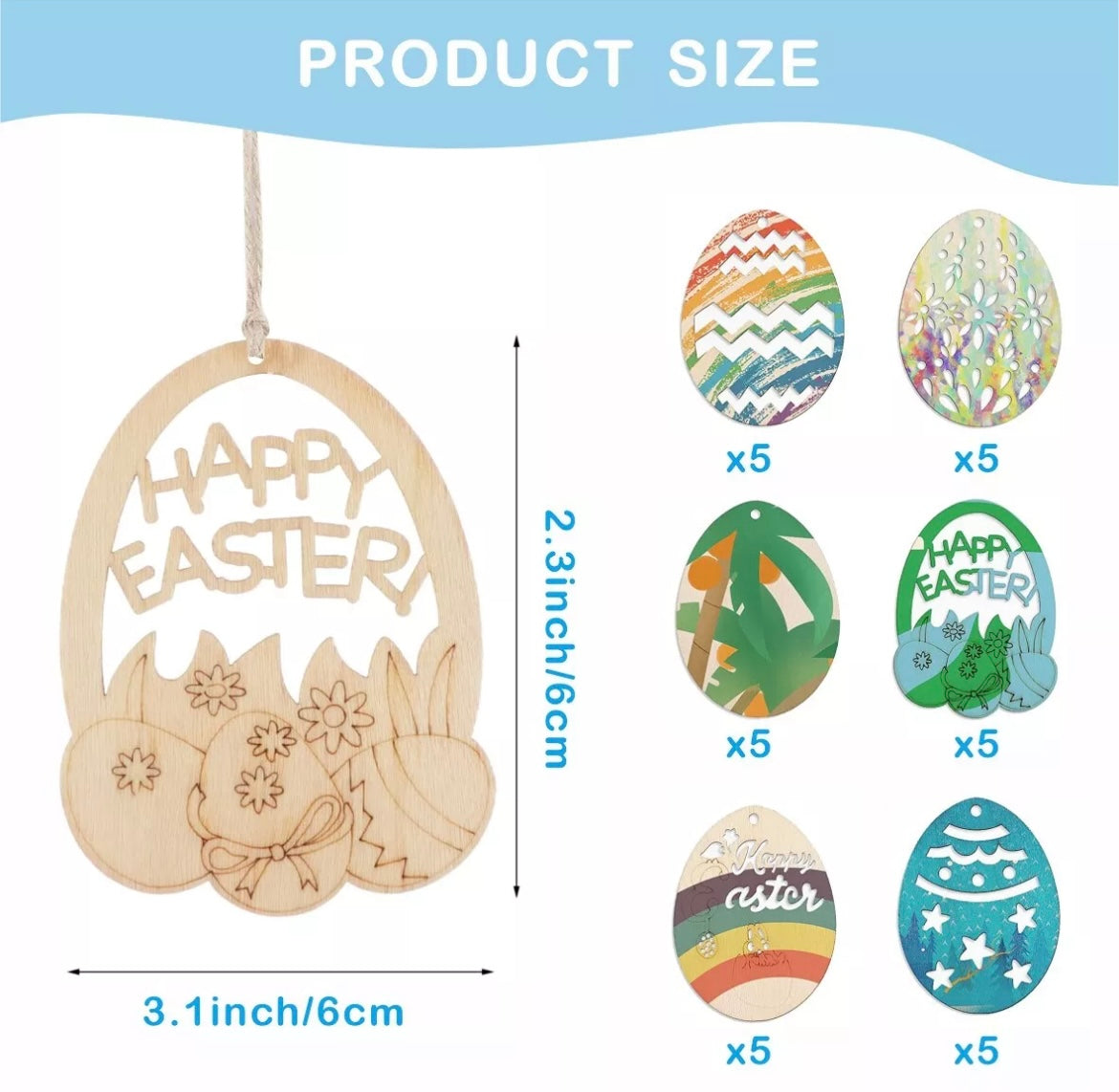 30pcs Creative Easter Egg Shape Wooden Slices