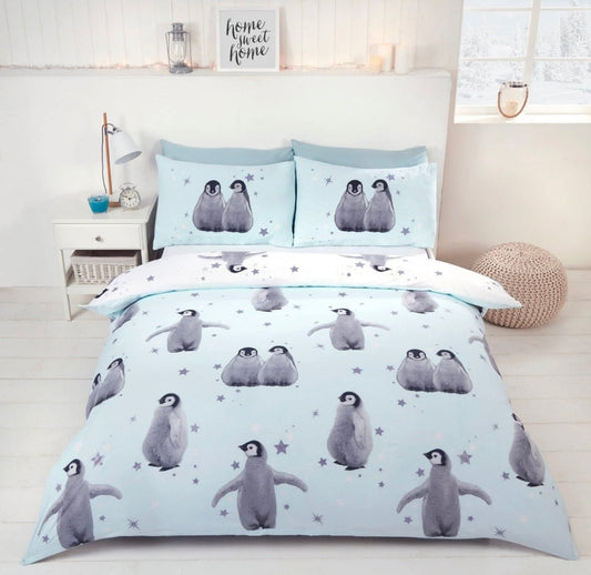 Starry Penguins Blue Duvet Cover Set