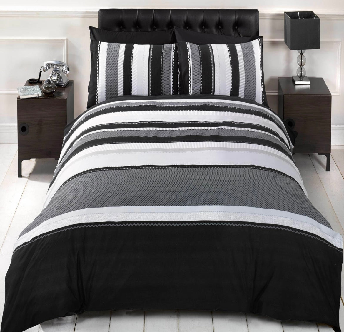 Detroit Banded Stripe Black Duvet Cover Set