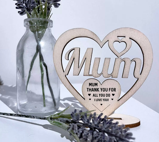 Engraved Mum Heart Novelty Plaque