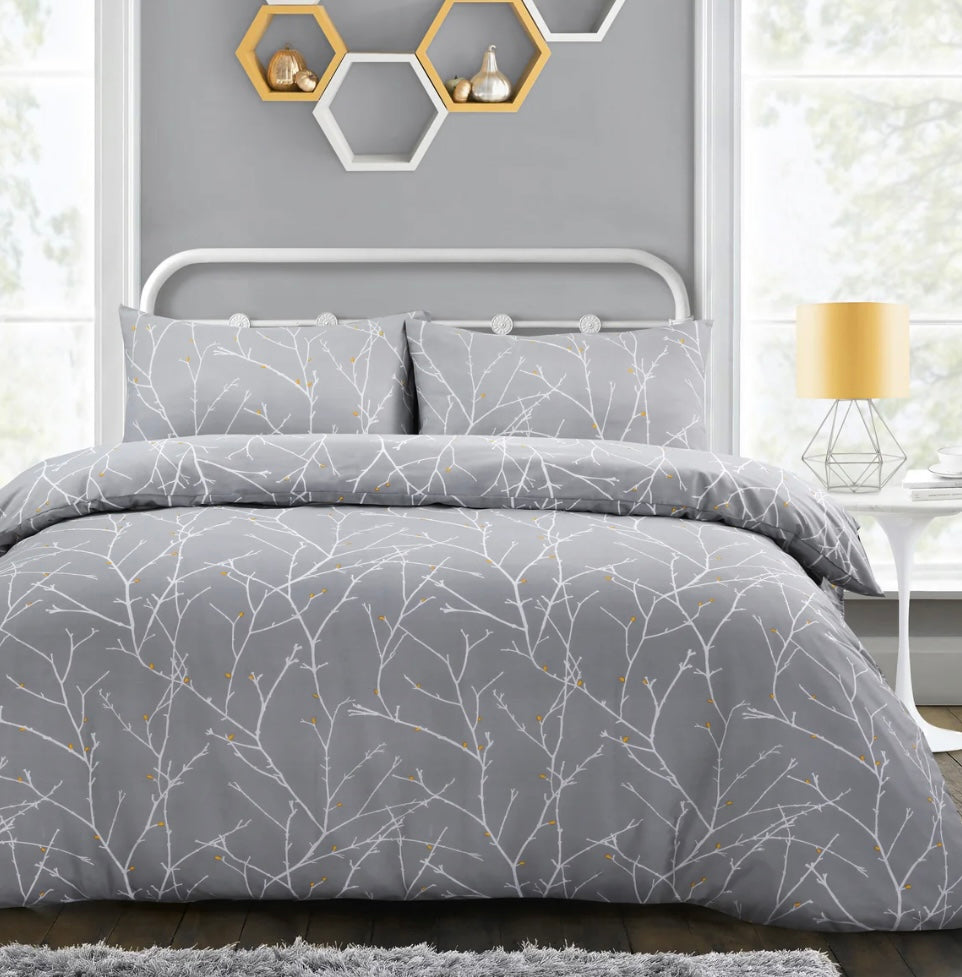 Velosso Autumn Branches Grey Duvet Cover & Pillowcase Set