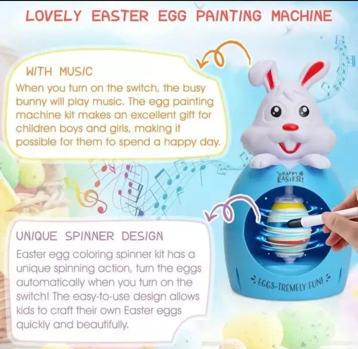 Easter Eggs Decorating Kit for Kids, DIY Painting Easter Egg Hunt Spinner Crafts