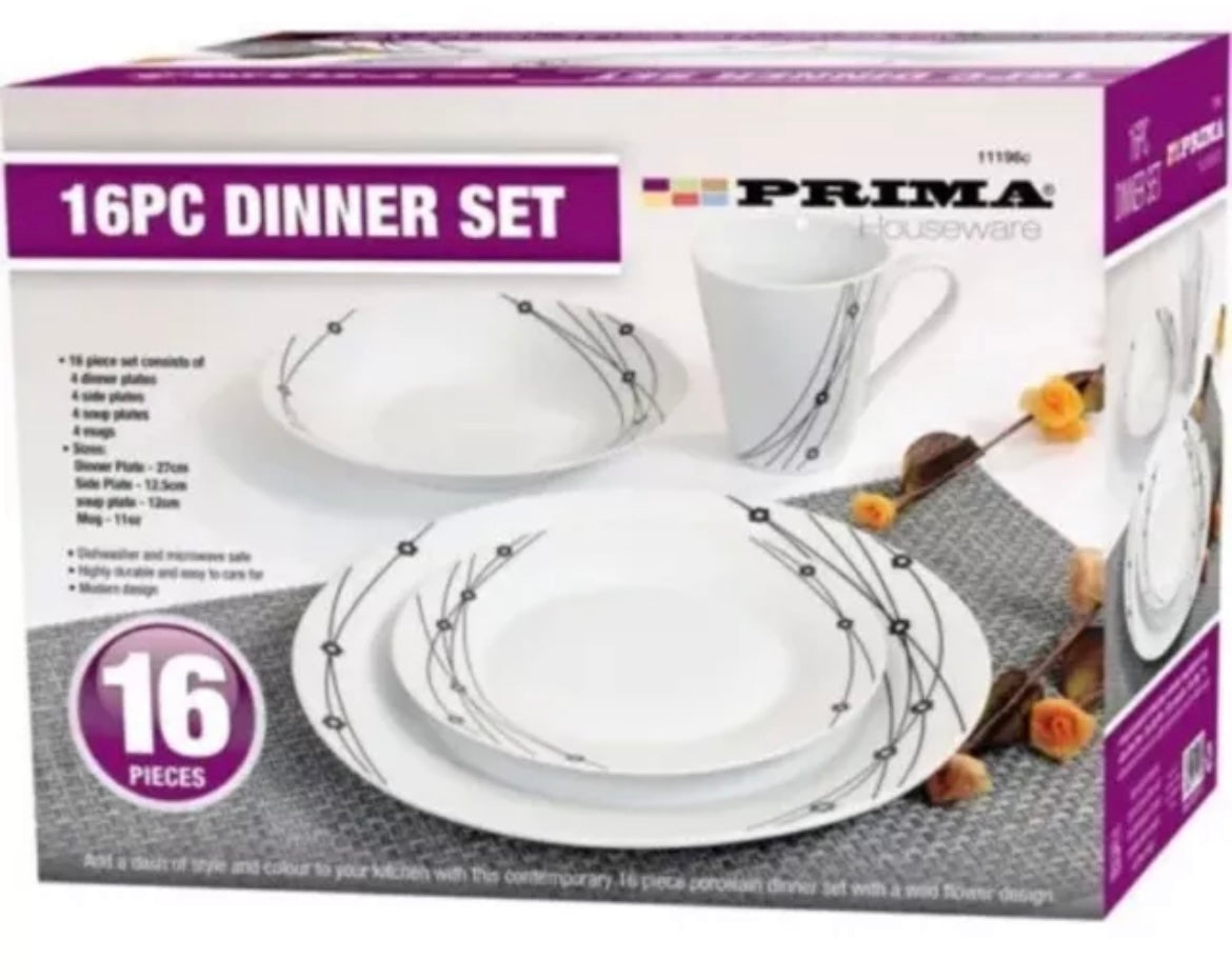 16 Piece Dinner Set Soup Side Dining Plates Mugs Kitchen Porcelain Crockery Set