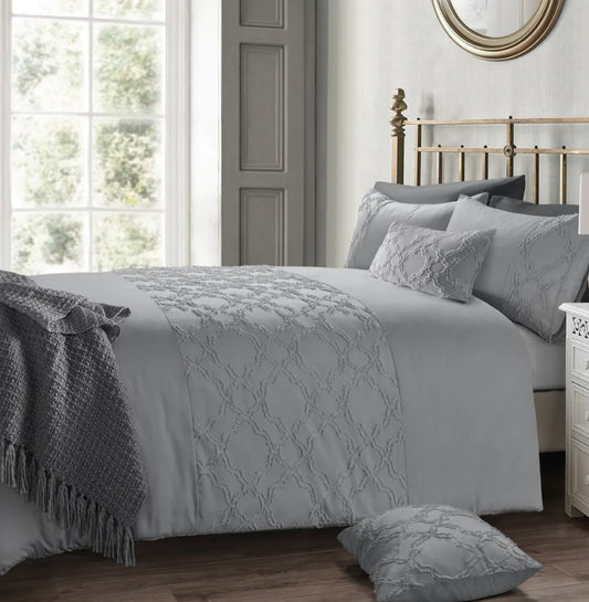 Tufted Grey Duvet Cover & Pillowcase Set