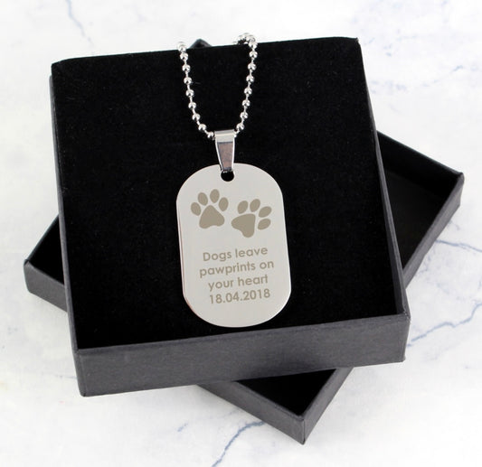 Personalised Paw Prints Stainless Steel Dog Tag Necklace