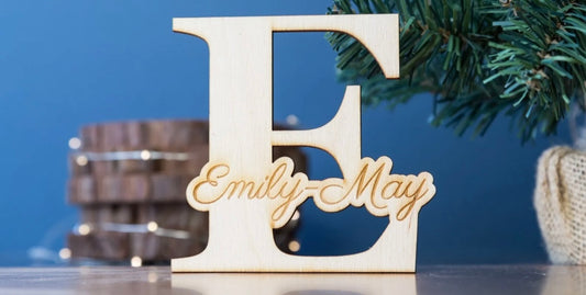 Personalised Monogram Plaque Wooden Name  Kids Gift Home Door Table Sign Ply Oak