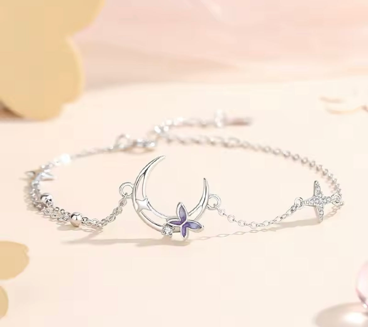 S925 Sterling silver  Star Moon Butterfly Bracelet Chain