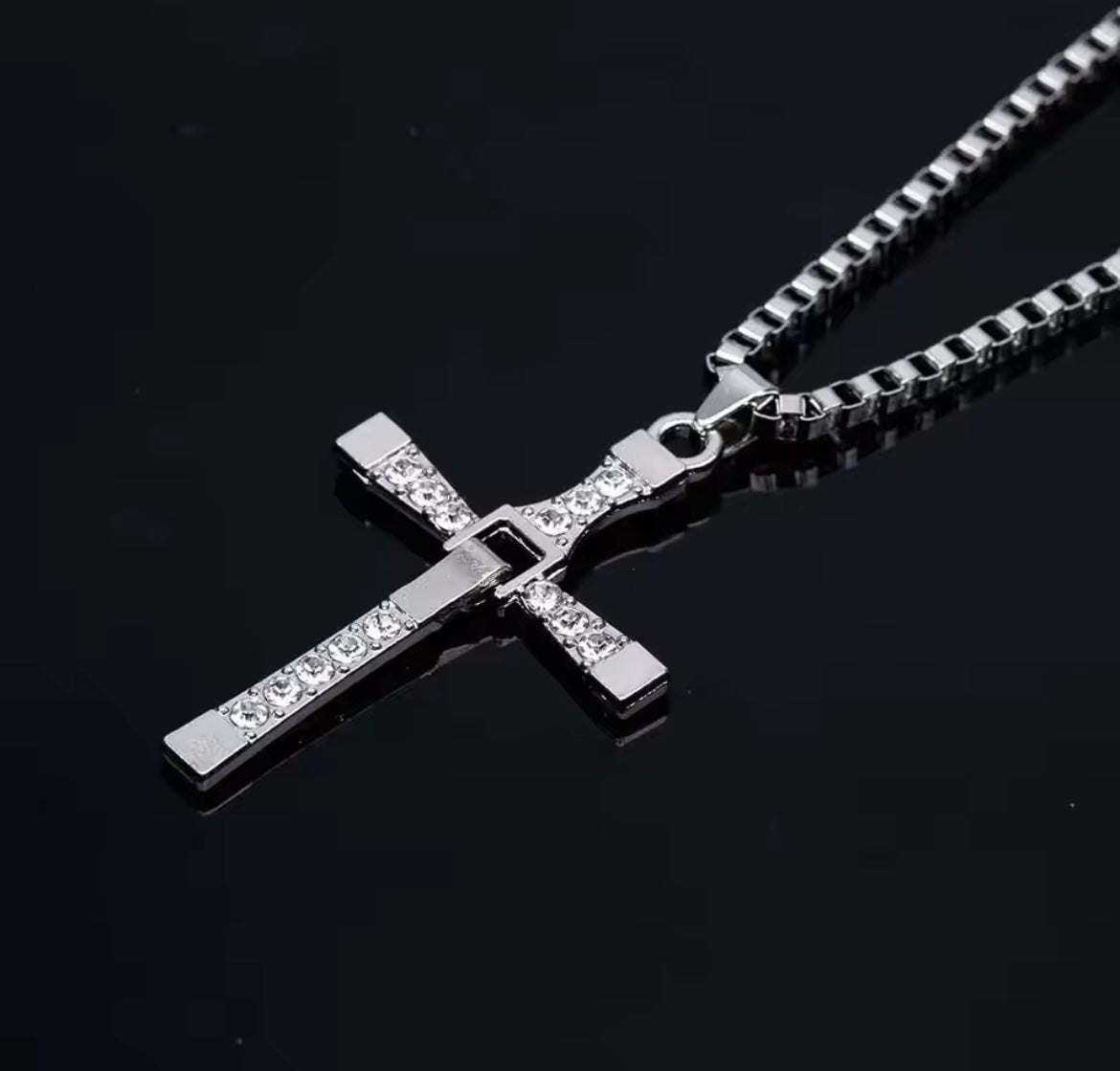 F&F Crystal Men Cross Pendant Necklace