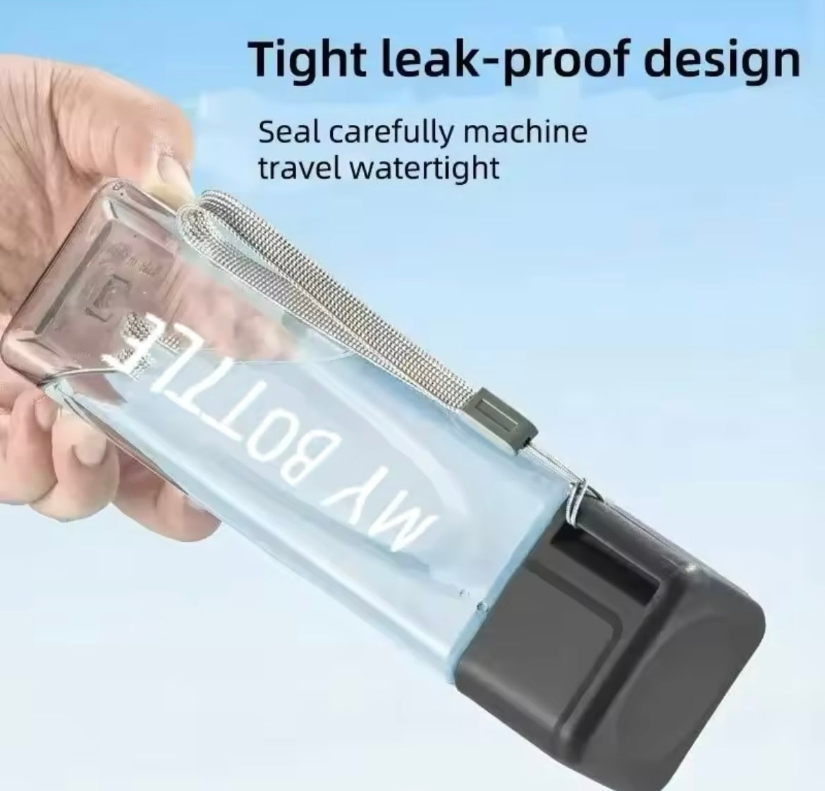 Clear Square Drinking Glass in Mate Plastic Portable Water Bottle