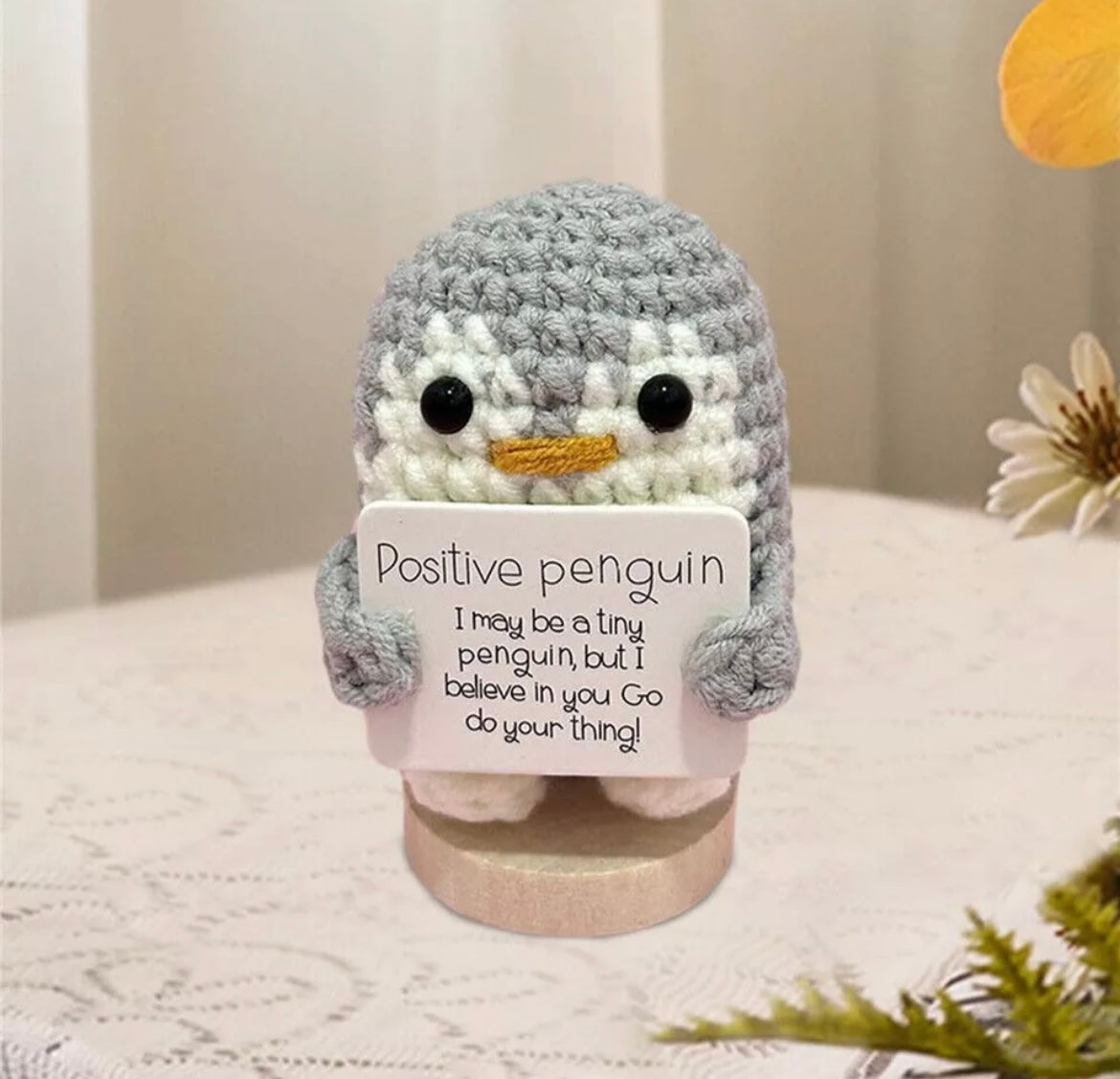 Positive Vibes Emotional Penguin Doll Handmade Inspirational Knitted Decor Gift'