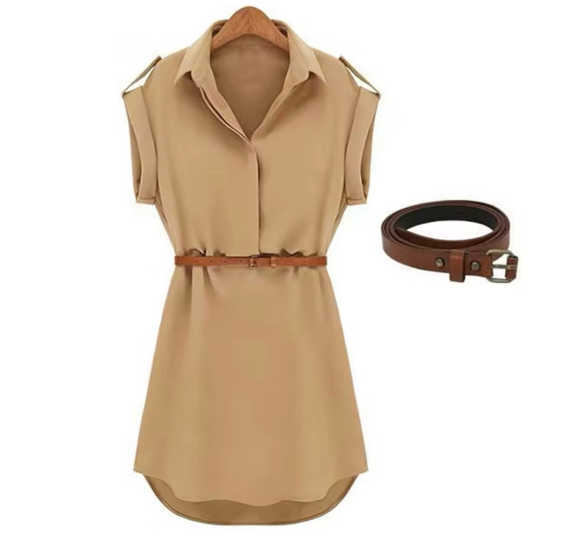 Casual Summer Loose Short Sleeve Dress With Belt