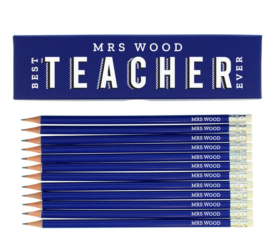 Best Teacher Ever Box and 12 Blue HB Pencils