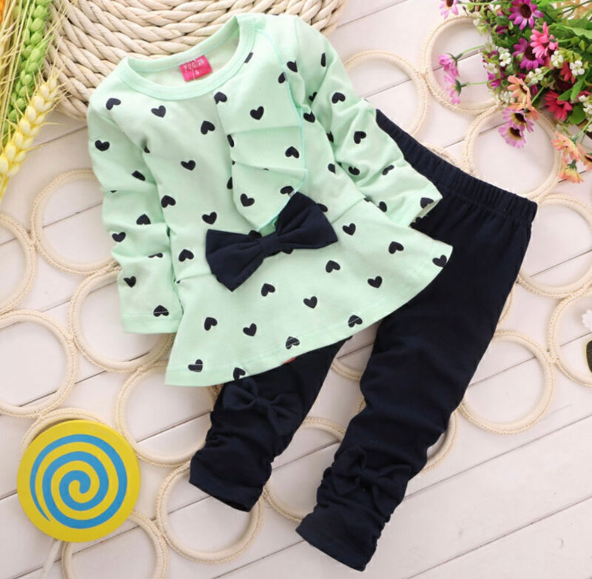 Toddlers Kids Girls Outfits Long Sleeve Bow Tops Pants Tracksuit Clothes Set