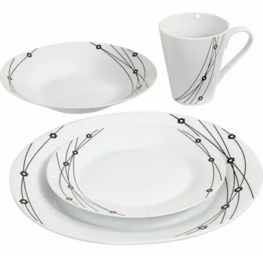 16 Piece Dinner Set Soup Side Dining Plates Mugs Kitchen Porcelain Crockery Set