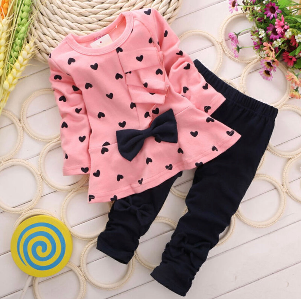 Toddlers Kids Girls Outfits Long Sleeve Bow Tops Pants Tracksuit Clothes Set