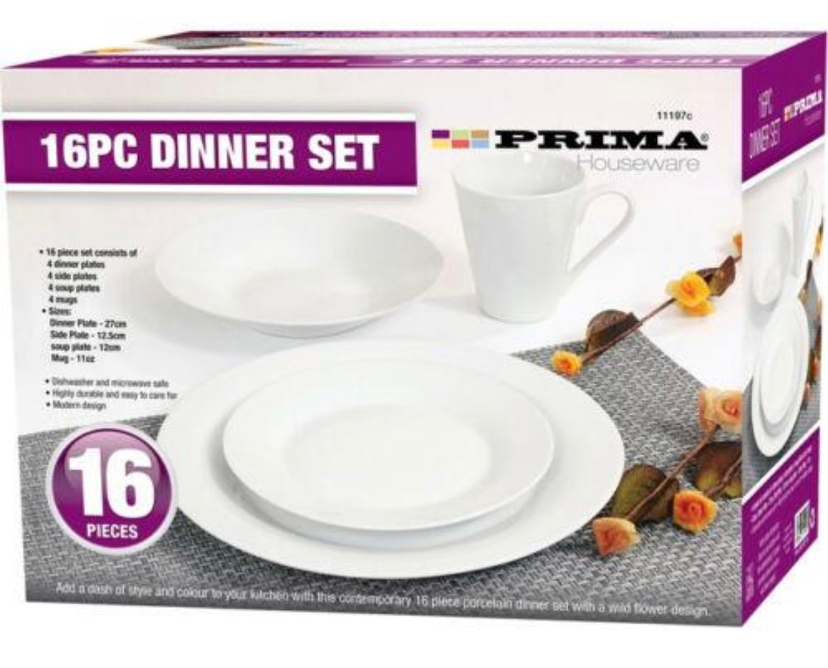 16PC DINNER SET KITCHEN PLATE MUG SIDE BOWL DINNERWARE