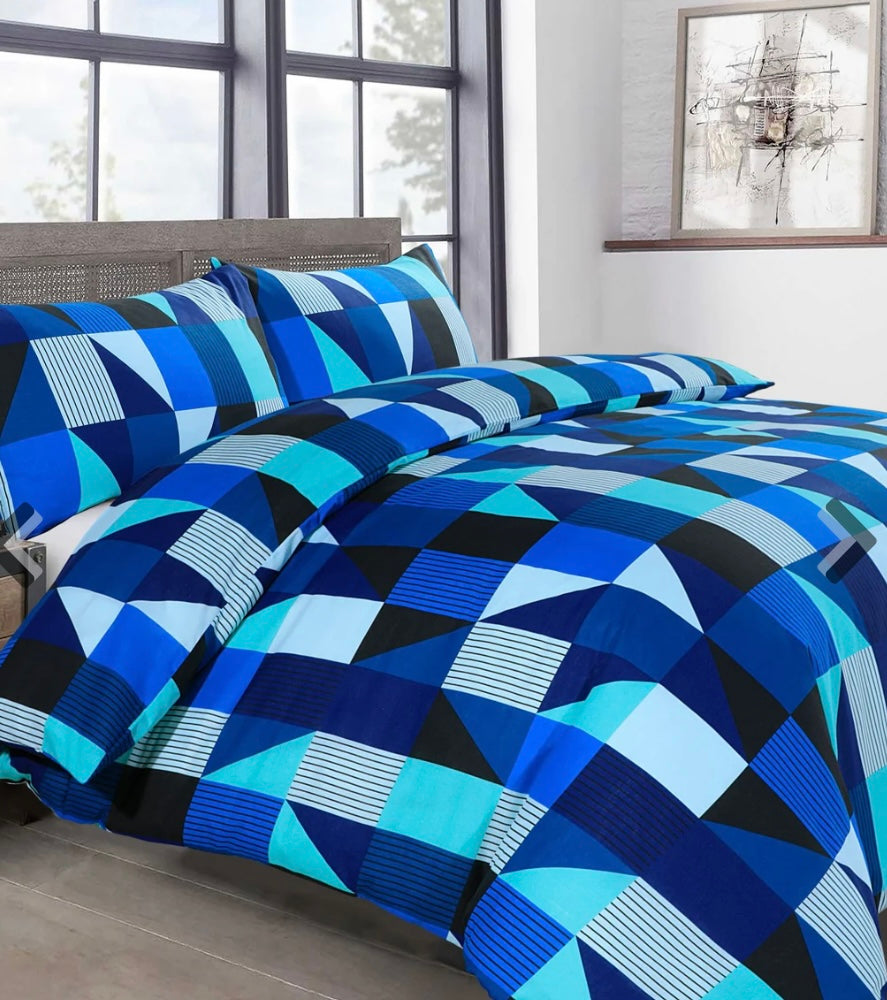 Geometric Jazz Blue Duvet Cover & Pillowcase Set