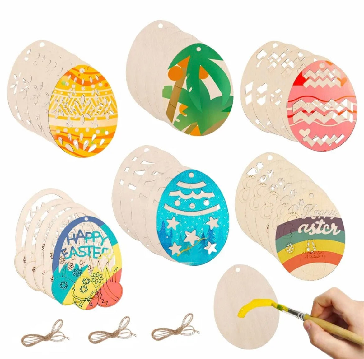 30pcs Creative Easter Egg Shape Wooden Slices