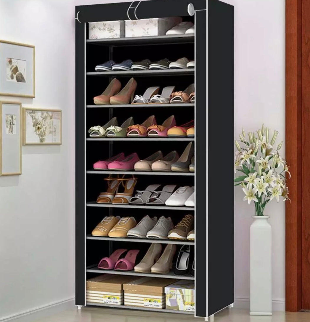 10 Tier Cabinet Storage Organiser Shoe Rack Black Stand Holds 27 Pairs Dustproof