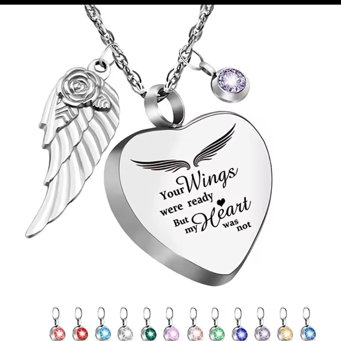 Heart Urn Necklace for Ashes with 12 Birthstones Cremation Jewelry for Ashes Stainless steel