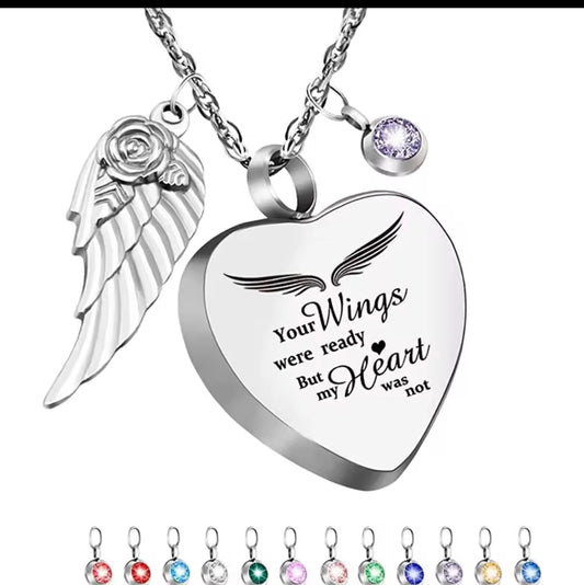 Heart Urn Necklace for Ashes with 12 Birthstones Cremation Jewelry for Ashes Stainless steel