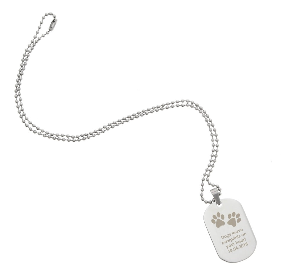 Personalised Paw Prints Stainless Steel Dog Tag Necklace