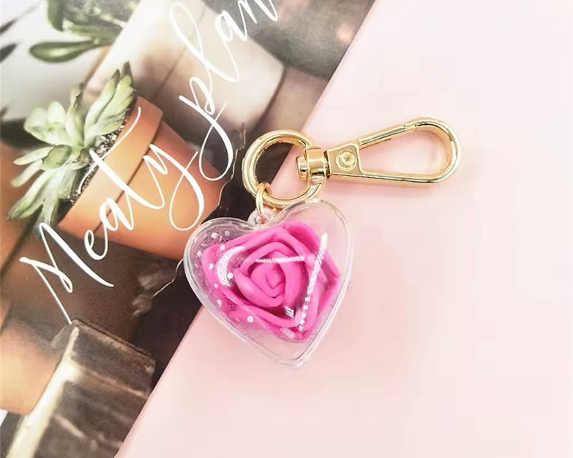 Rose Keychain Love Heart