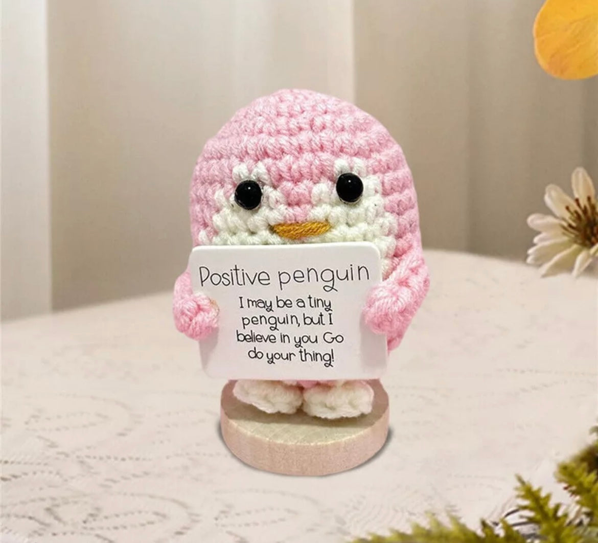 Positive Vibes Emotional Penguin Doll Handmade Inspirational Knitted Decor Gift'